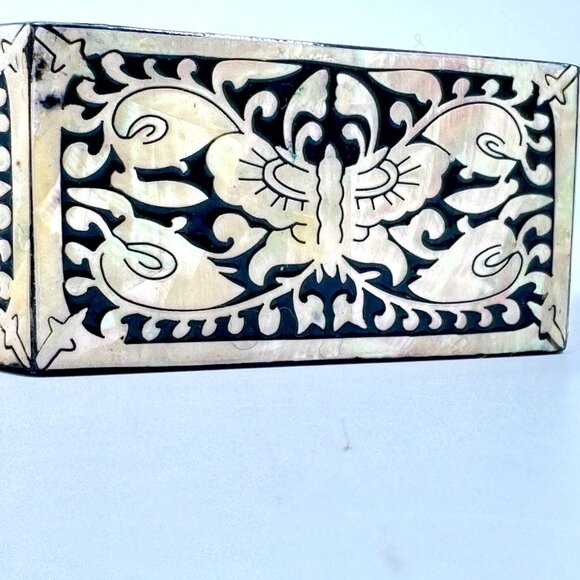 Hexagonal Black & Abalone Inlay Trinket Bowl Intricate Design 4" - Picture 5 of 6